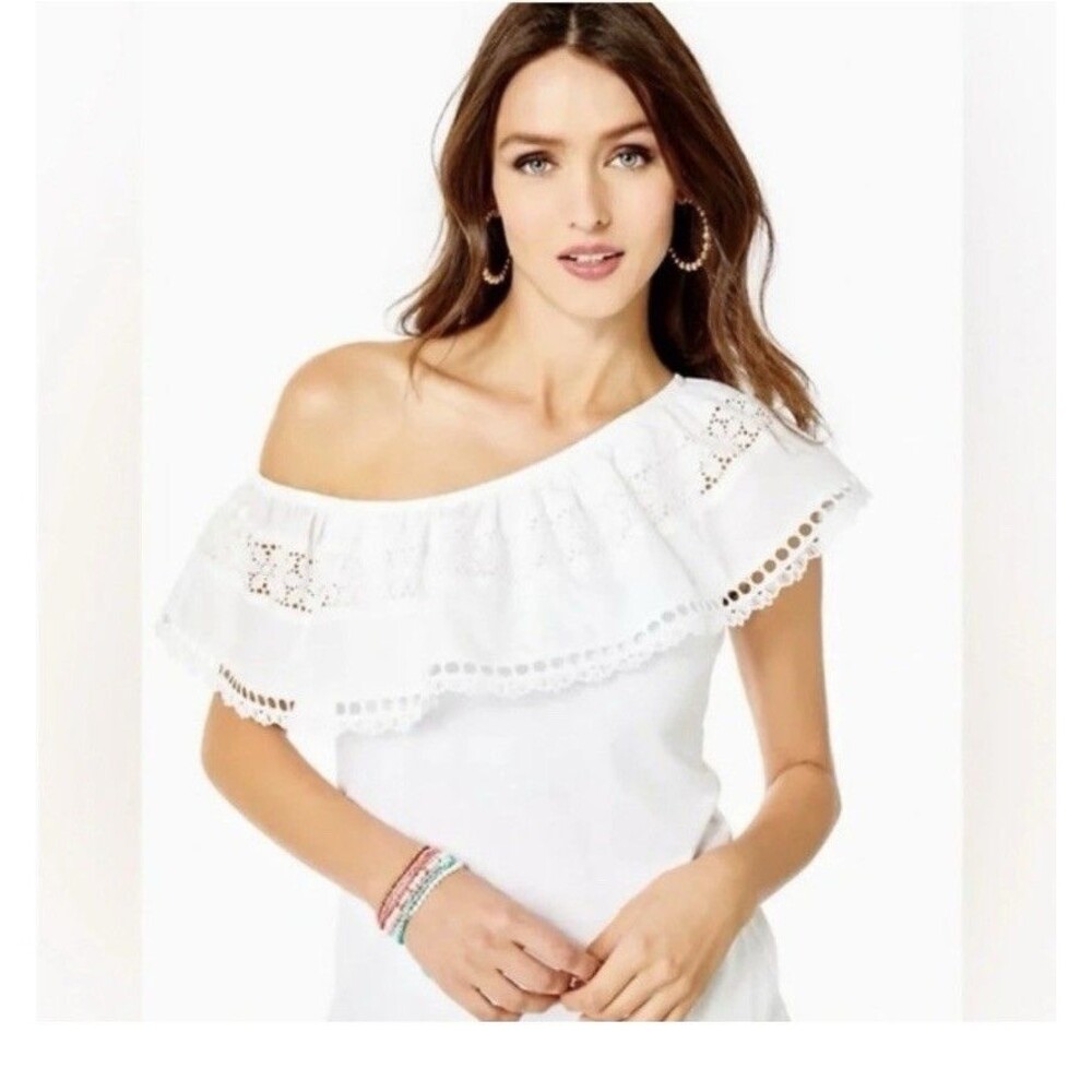 Lilly Pulitzer Off Shoulder Size Medium Tracee Shirt Top White